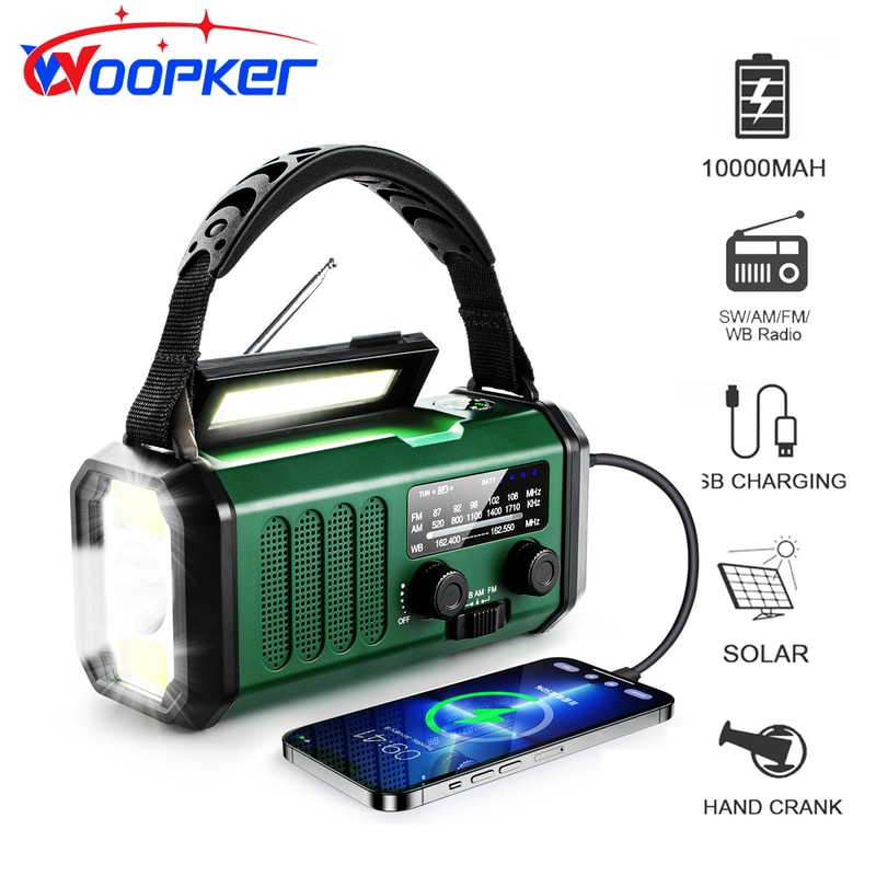 Emergency Radio With Solar Hand Crank NOAA Weather Alert Power Bank 0