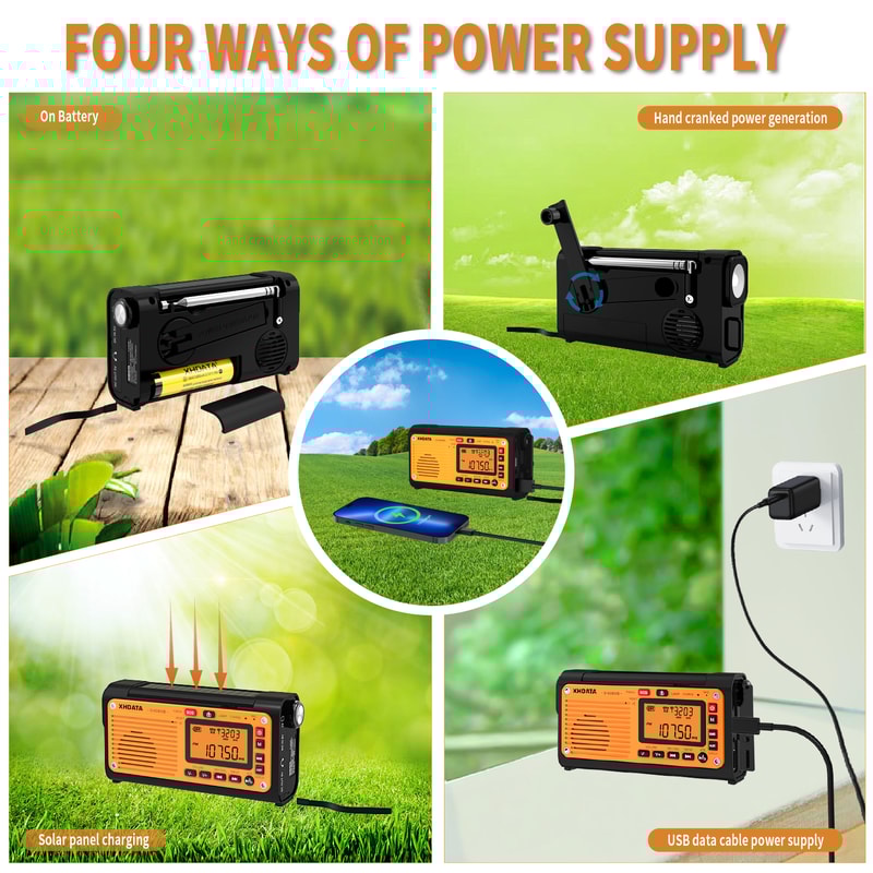 Survival Emergency Weather Radio With Hand Crank NOAA Alerts Bluetooth Phone Charger 5