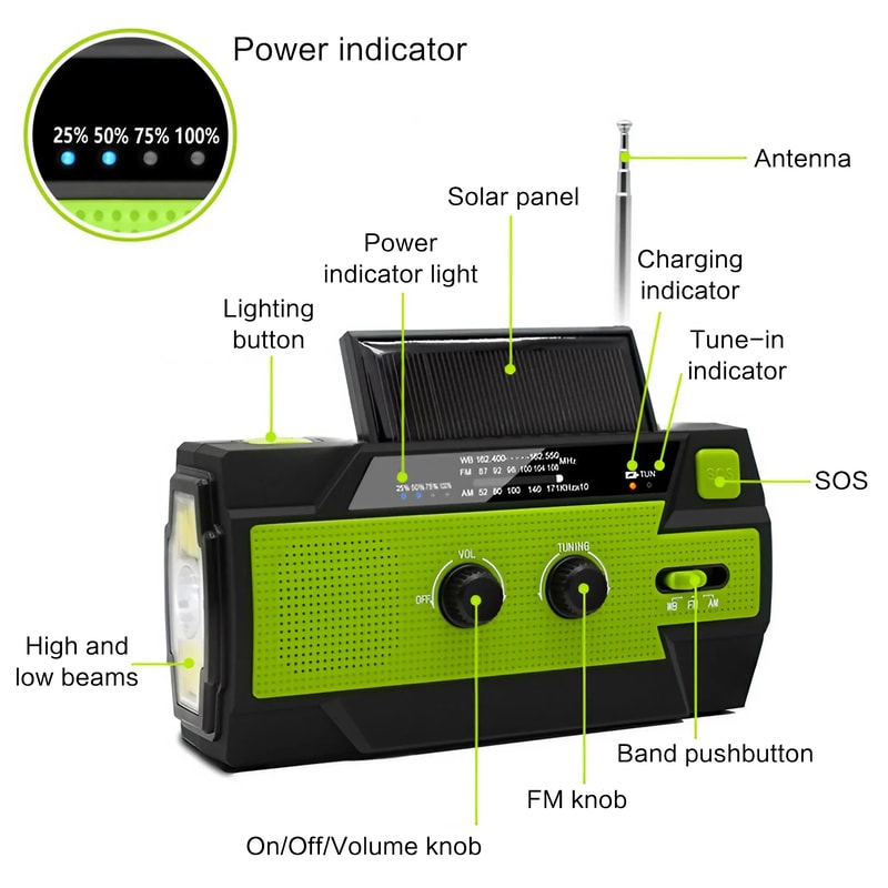 Solar Emergency Radio With Hand Crank USB Charger Flashlight For Survival And Outdoor Use 3