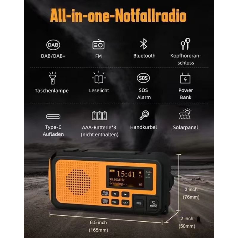 Solar Hand Crank Emergency Radio With Power Bank Bluetooth DAB FM Weather Alert 2