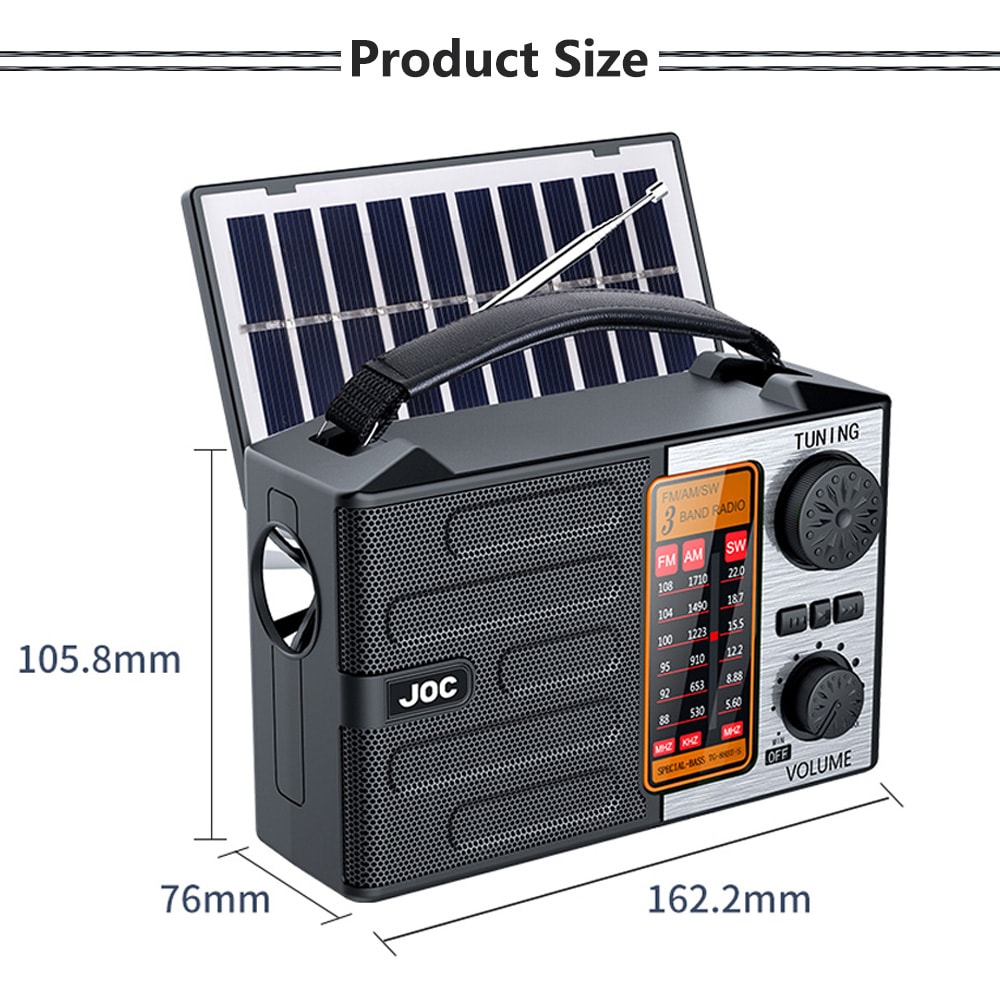 Solar Emergency Radio With Bluetooth Speaker LED Light MultiBand Portable Receiver 5