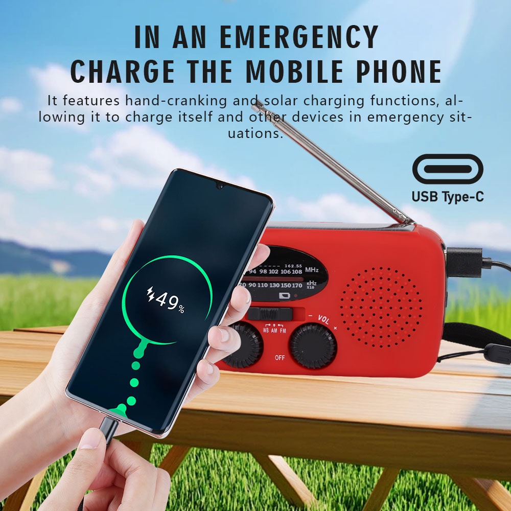 Emergency Solar Hand Crank Radio With NOAA Weather Alert Power Bank 0