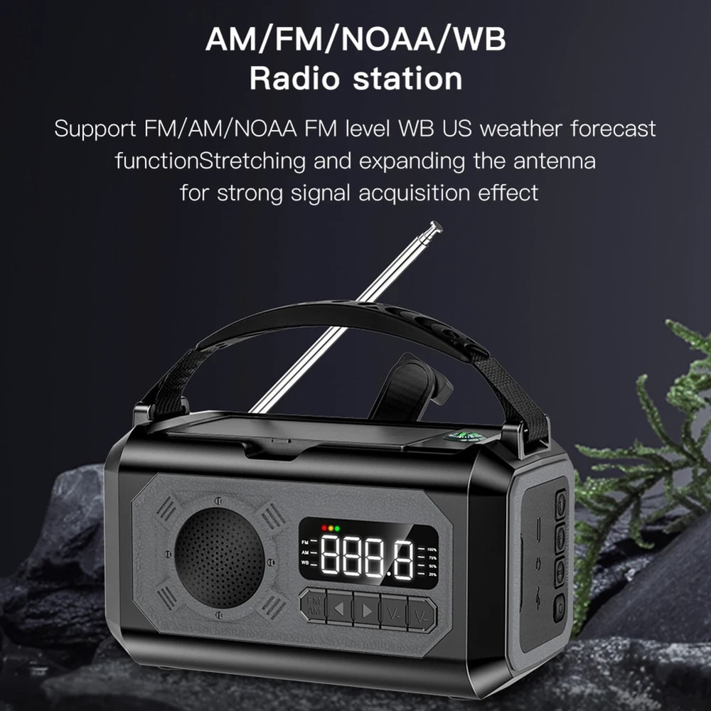 Solar Hand Crank Emergency Weather Radio With Dual Solar Panels And LED Reading Lamp 5