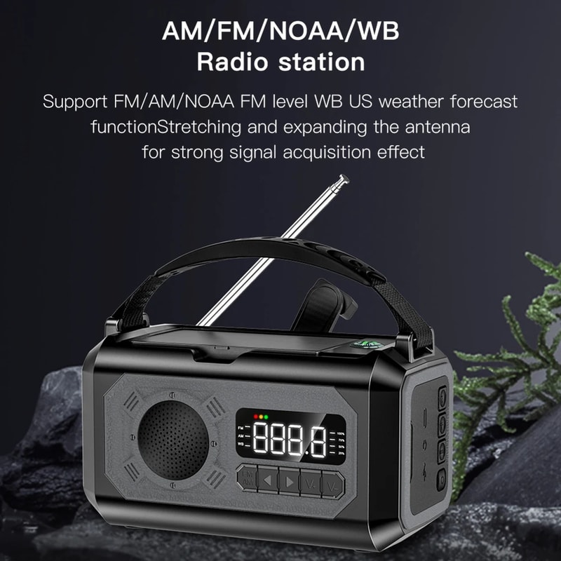 Solar Hand Crank Emergency Weather Radio With Dual Solar Panels And LED Reading Lamp 5