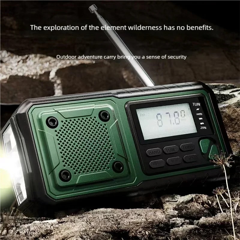 Emergency Hand Crank Radio With Power Bank Solar Charger And LED Flashlight For Camping And Surviva 4