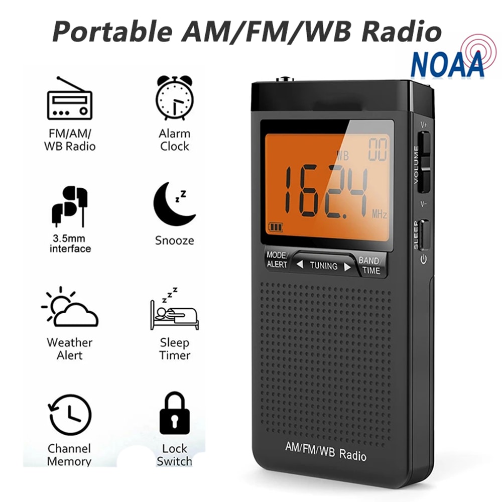 Portable NOAA Weather Radio With AM FM Reception LCD Alarm Clock For Emergency And Travel 6