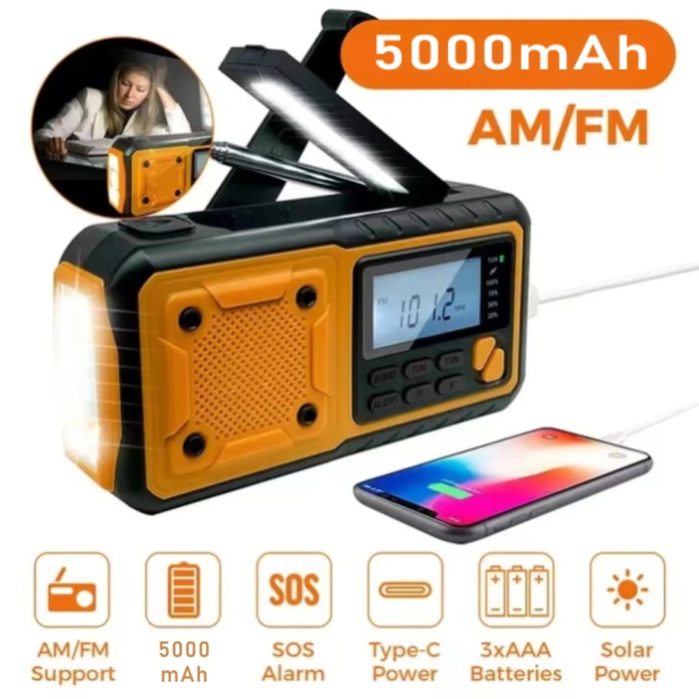 Emergency Solar Radio With Hand Crank Charger Power Bank LED Flashlight 3