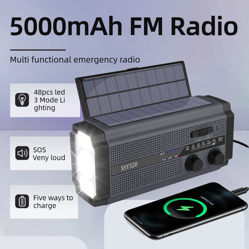 Solar Hand Crank Emergency Radio With NOAA Alerts Power Bank LED 1