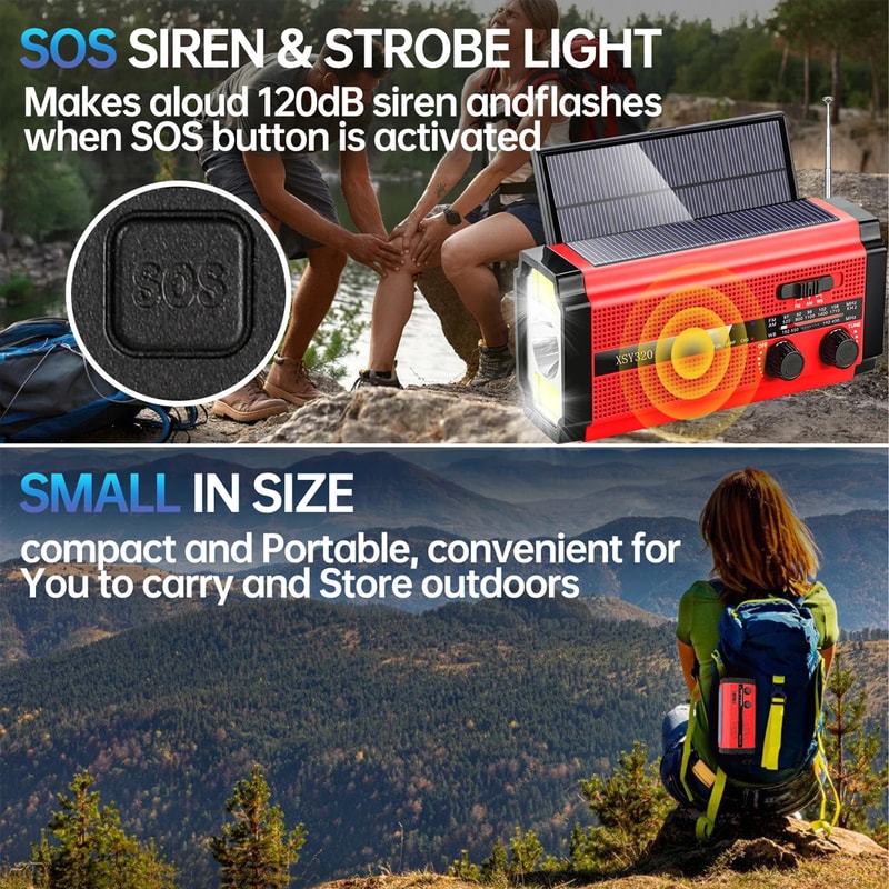 Solar Hand Crank Emergency Radio With NOAA Alerts Power Bank LED 3