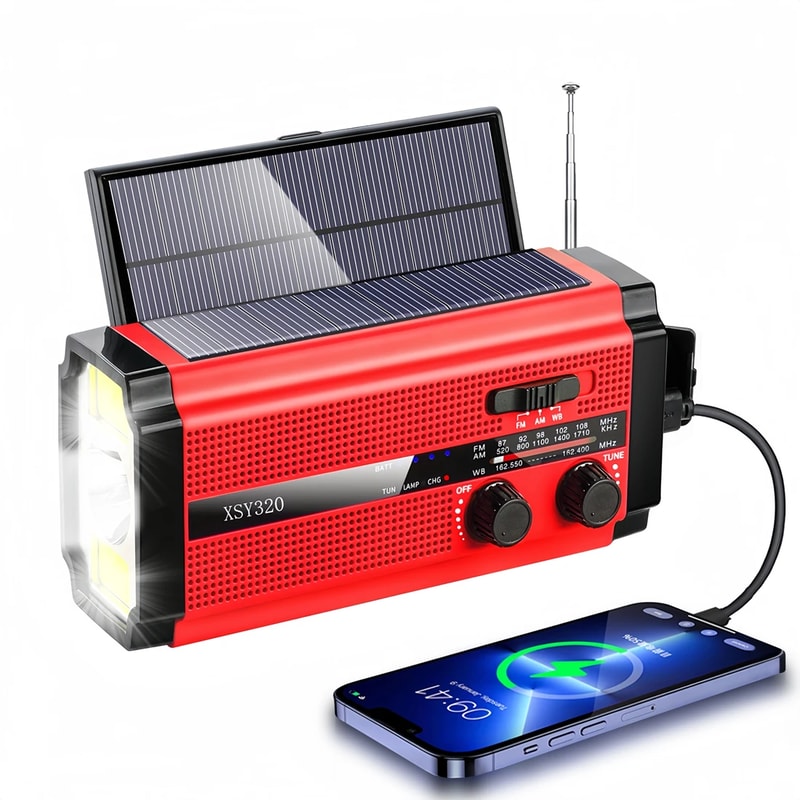 Solar Hand Crank Emergency Radio With NOAA Alerts Power Bank LED 7