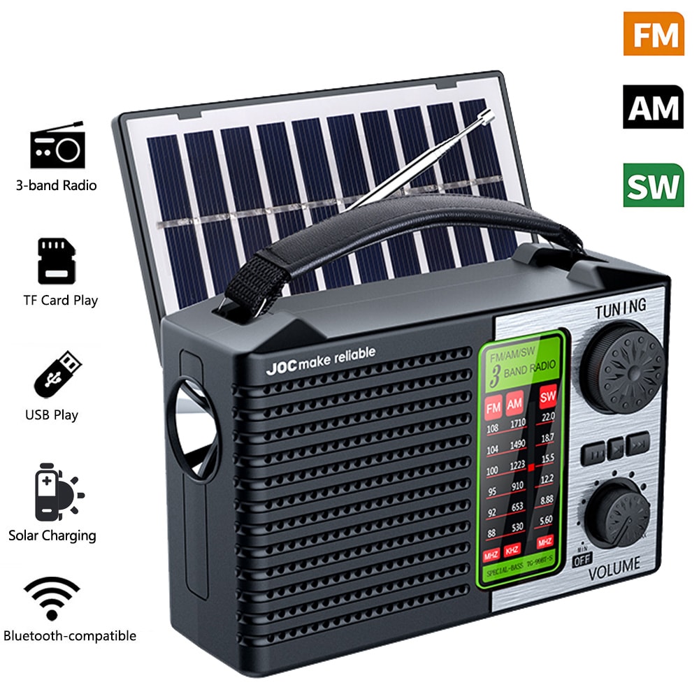 Solar Emergency Radio with Bluetooth Speaker Portable FM AM SW Outdoor Survival Radio