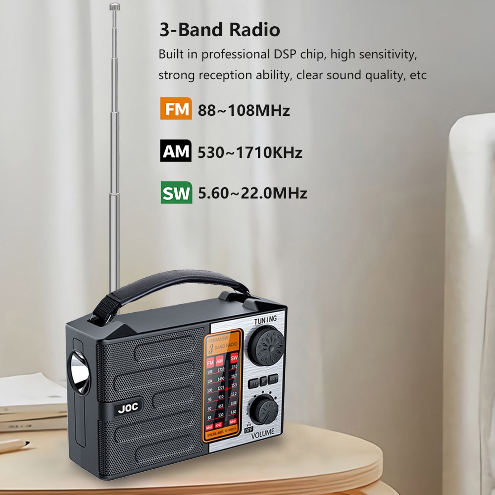 Solar Emergency Radio with Bluetooth Speaker Portable FM AM SW Outdoor Survival Radio