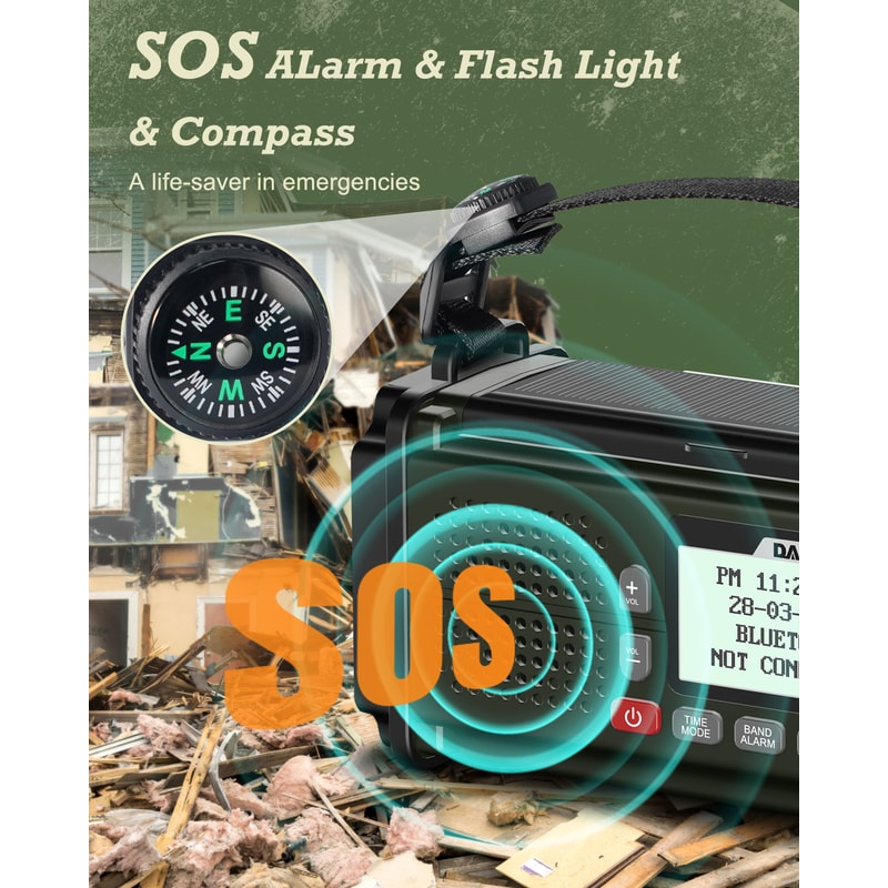 All-In-One Emergency Solar Radio with Power Bank, Bluetooth & Hand Crank Charging