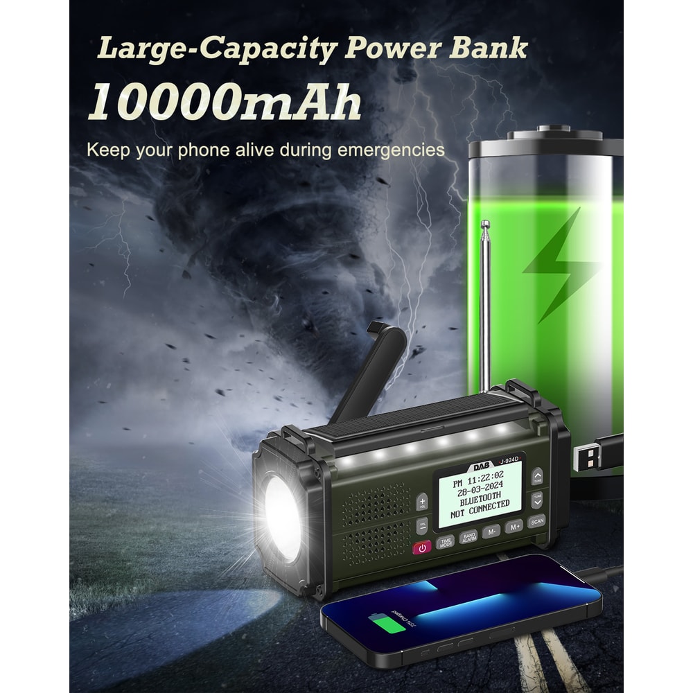 All-In-One Emergency Solar Radio with Power Bank, Bluetooth & Hand Crank Charging