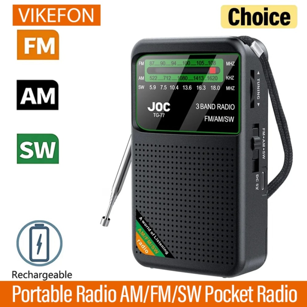 Portable AM FM Pocket Radio With Rechargeable Battery Compact Travel Receiver 0