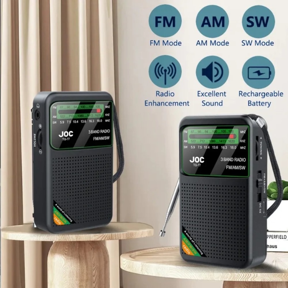 Portable AM FM Pocket Radio With Rechargeable Battery Compact Travel Receiver 1