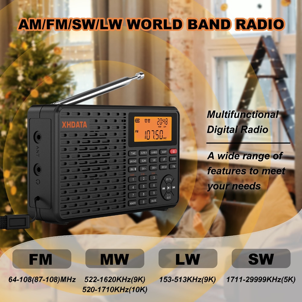 Portable Bluetooth Radio With AM FM SW MW Digital Tuning And TF Card Player 1