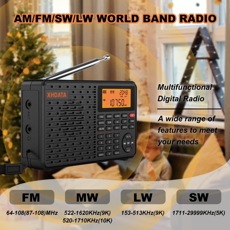 Portable Bluetooth Radio With AM FM SW MW Digital Tuning And TF Card Player 1