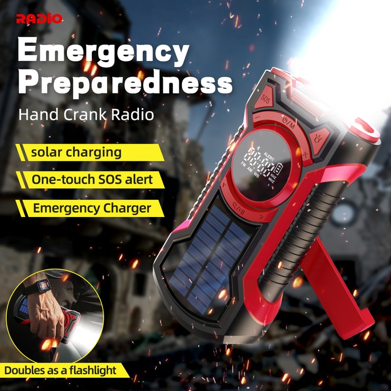 Emergency Weather Radio With Hand Crank Solar Charging Bluetooth NOAA Alert Portable Survival Radio 0