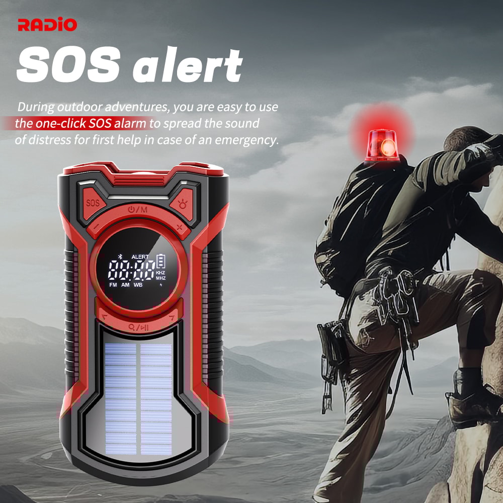 Emergency Weather Radio With Hand Crank Solar Charging Bluetooth NOAA Alert Portable Survival Radio 4