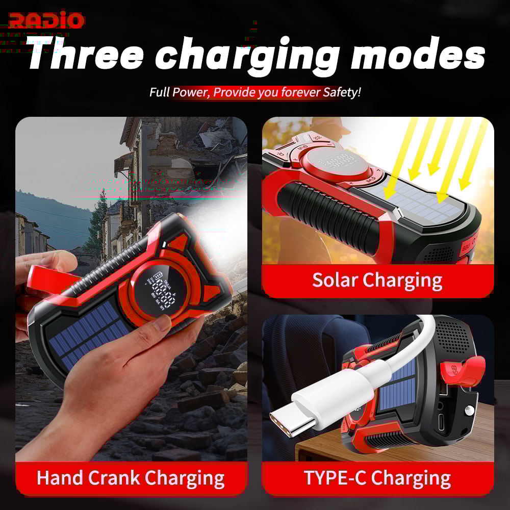 Emergency Weather Radio With Hand Crank Solar Charging Bluetooth NOAA Alert Portable Survival Radio 5