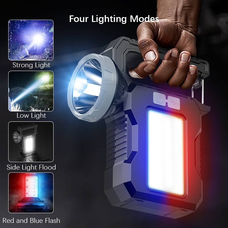 Solar Rechargeable Flashlight With COB Work Light Portable LED Searchlight For Camping Emergencies 3