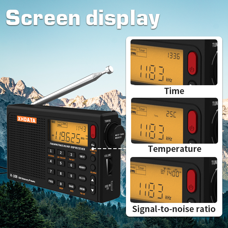 Portable Radio AM FM Shortwave Airband Digital Receiver With Presets LCD Type C 3