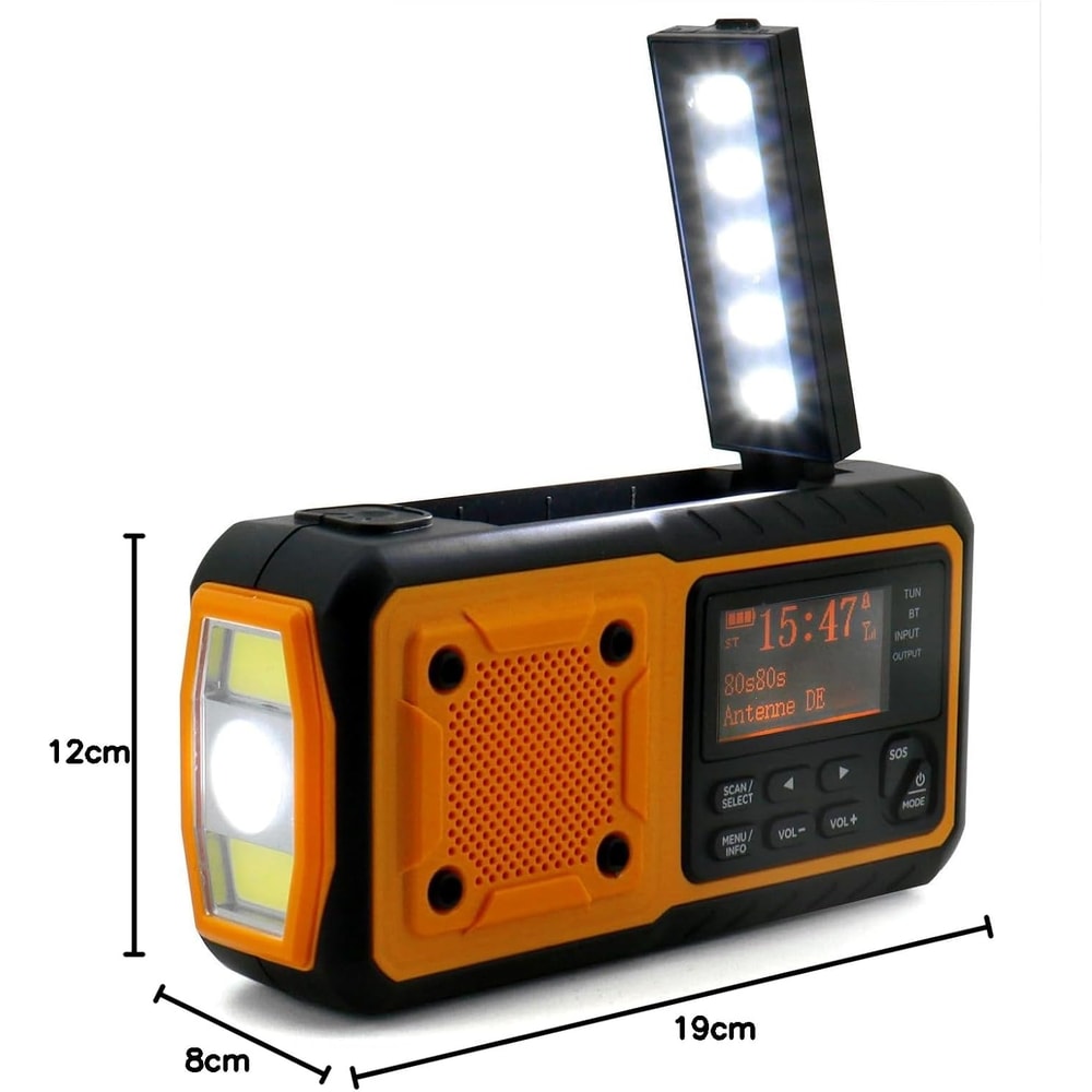 Solar Crank Emergency Radio With Power Bank Bluetooth Torch 5