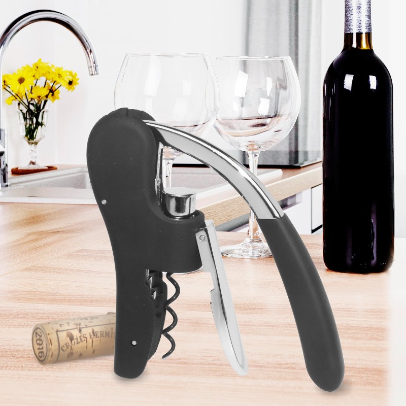 Premium Manual Wine Opener Corkscrew With Wooden Handle Foil Cutter 1