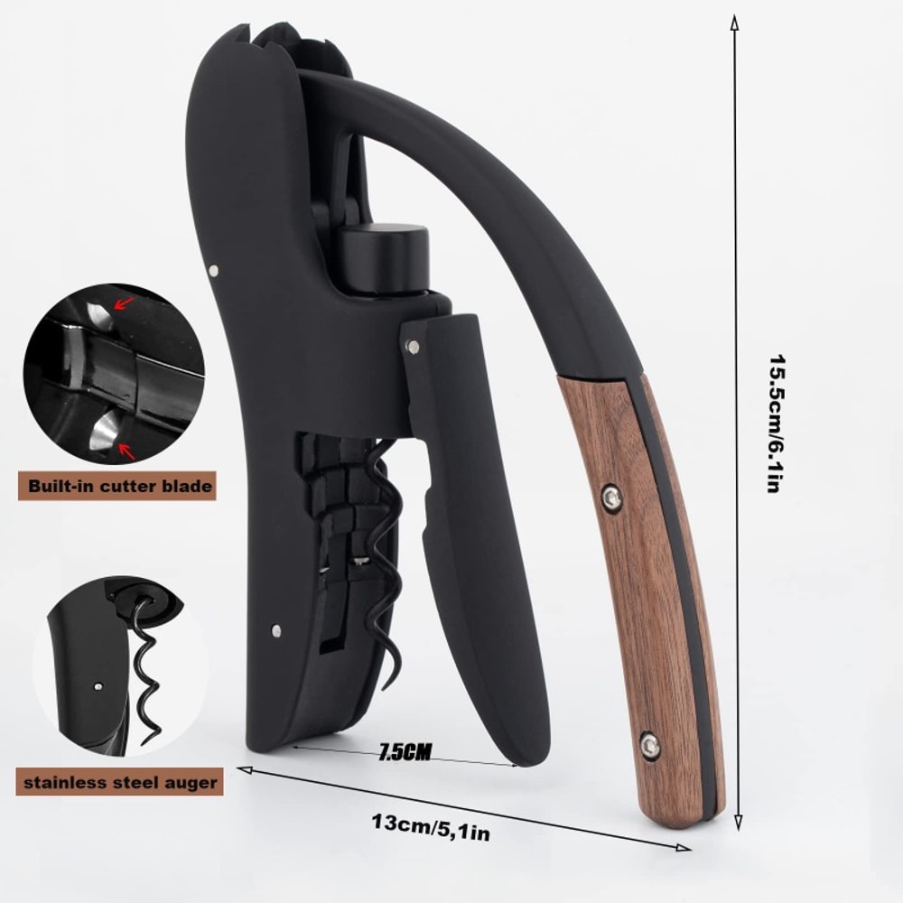 Premium Manual Wine Opener Corkscrew With Wooden Handle Foil Cutter 4