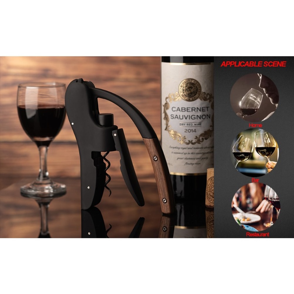 Premium Manual Wine Opener Corkscrew With Wooden Handle Foil Cutter 3