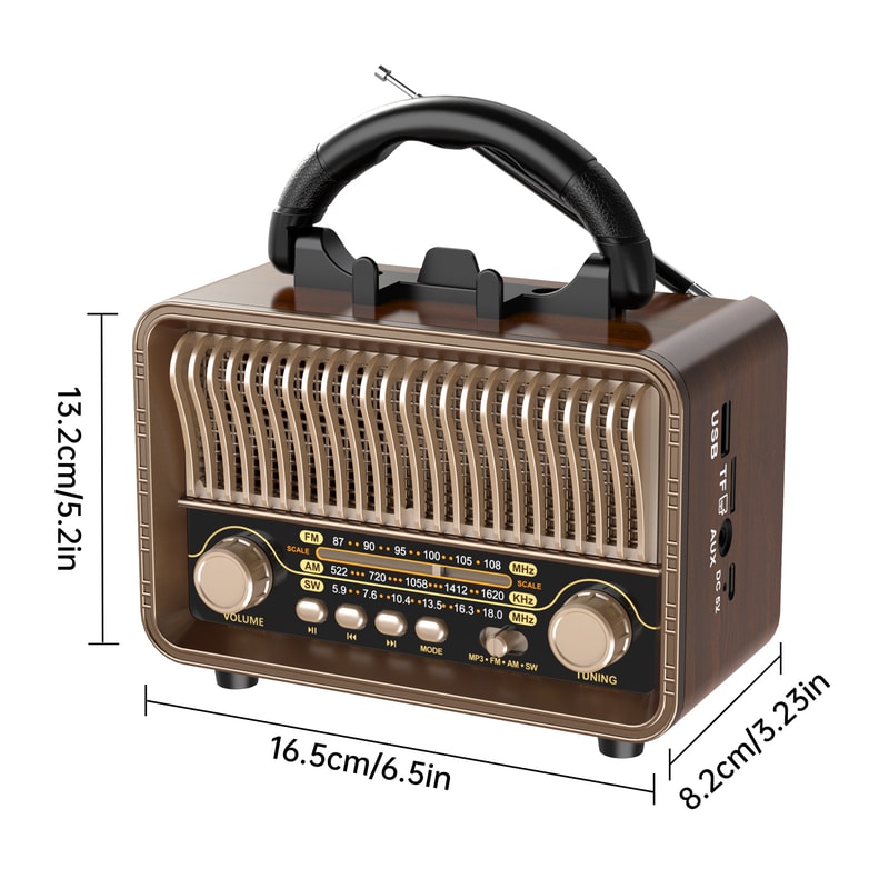 Retro Portable Rechargeable AMFMSW Radio With AUX USB TF Playback 5