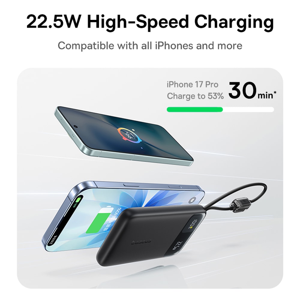 Ultra Slim Power Bank With Fast Charging Built In USB C Cable 1