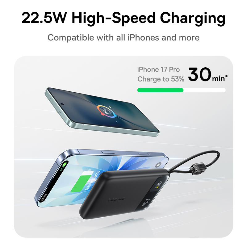 Ultra Slim Power Bank With Fast Charging Built In USB C Cable 1