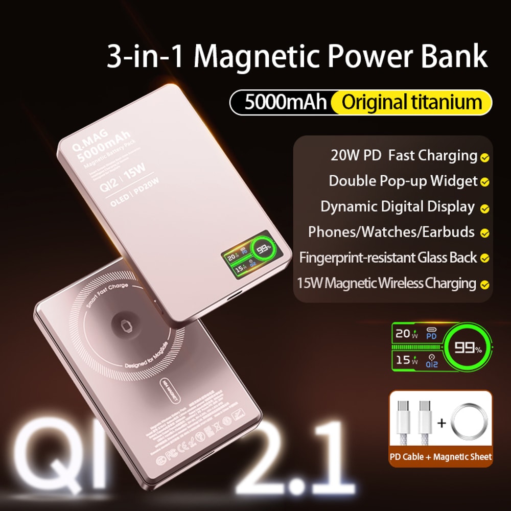 Magnetic Wireless Fast Charging Portable Power Bank External Battery