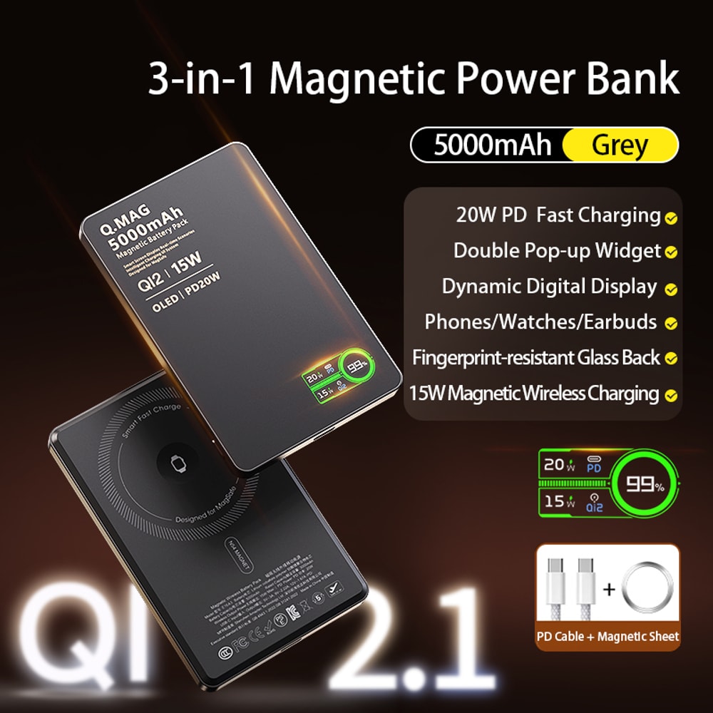 Magnetic Wireless Fast Charging Portable Power Bank External Battery