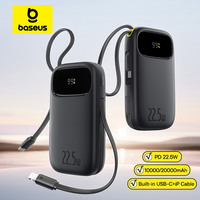 High Capacity Portable Power Bank With Built In Retractable Cable 0