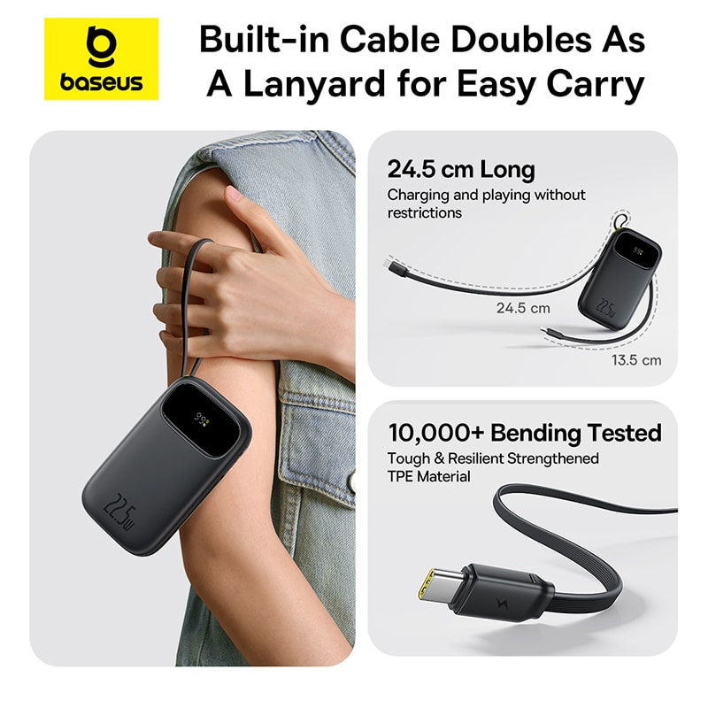 High Capacity Portable Power Bank With Built In Retractable Cable 3