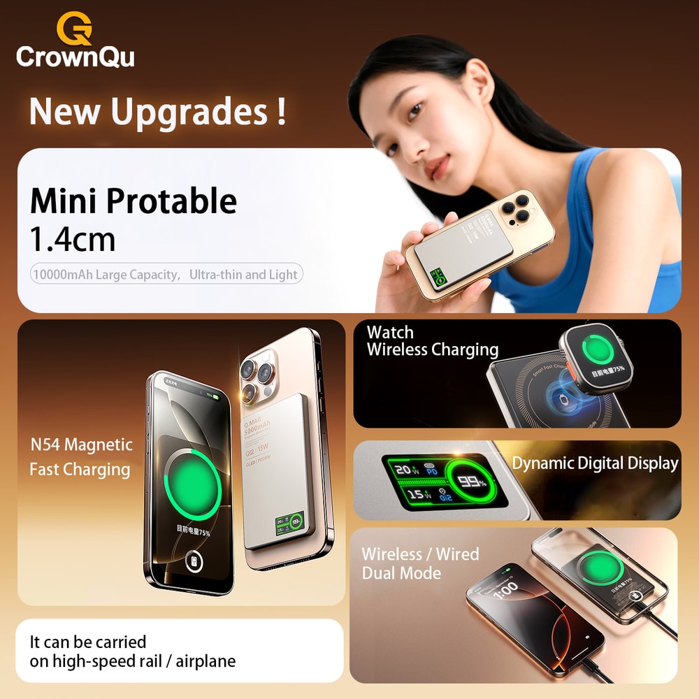 Premium Magnetic Wireless Power Bank Fast Charging USB C External Battery 2