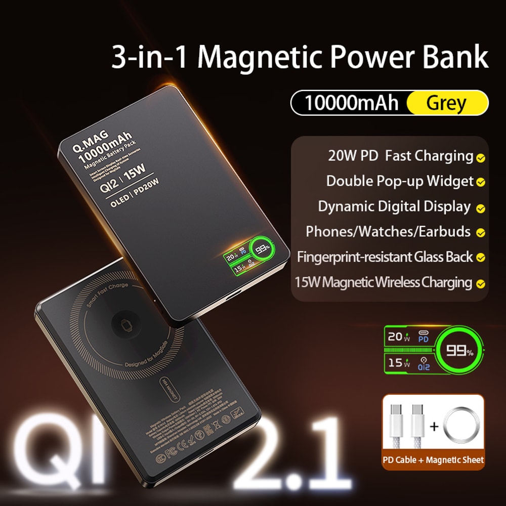 Premium Magnetic Wireless Power Bank Fast Charging USB C External Battery 6