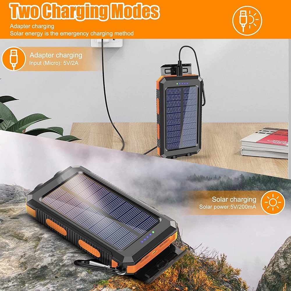 Solar Power Bank Portable Charger Power Bank With Strong LED Flashlight External Battery Charger 3