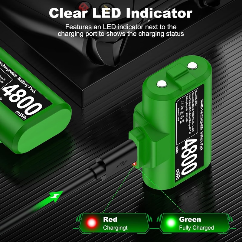 Rechargeable Xbox Controller Battery Pack with USB-C Charger