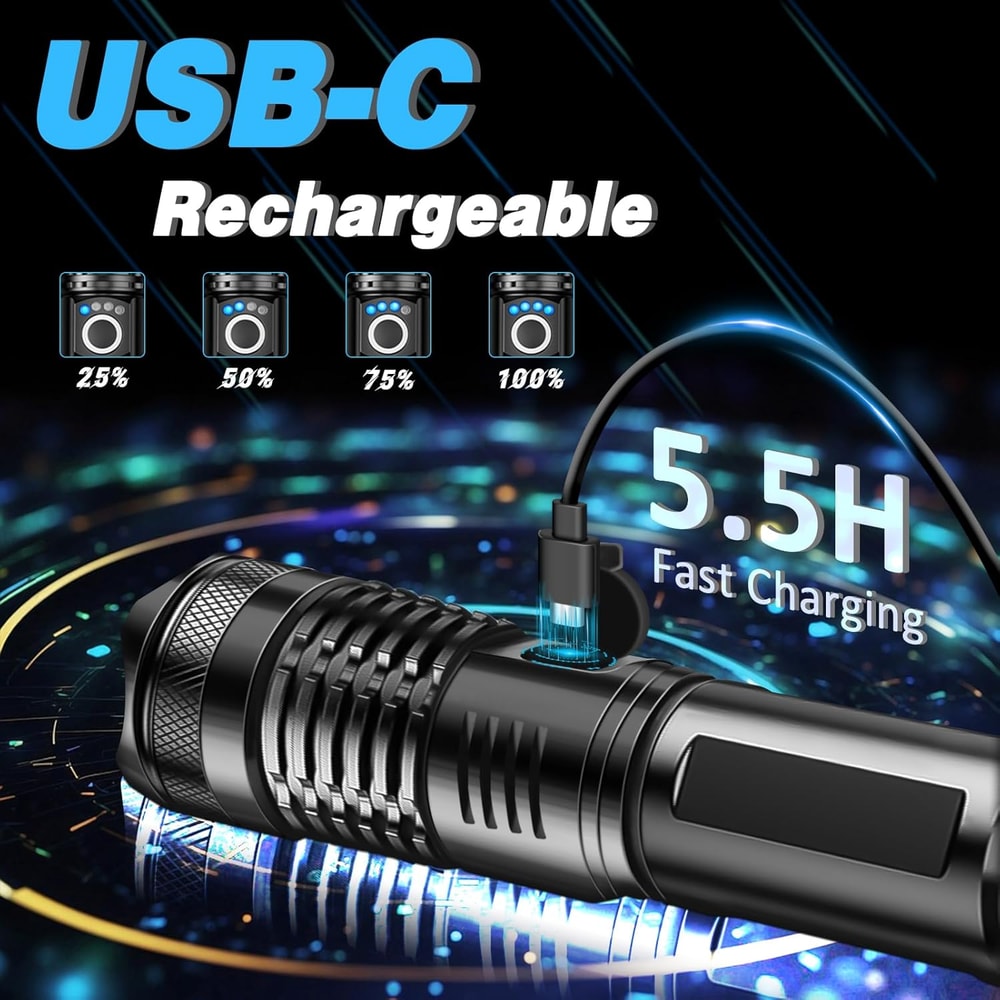 High Power Rechargeable LED Tactical Flashlight For Outdoor Camping Fishing 3