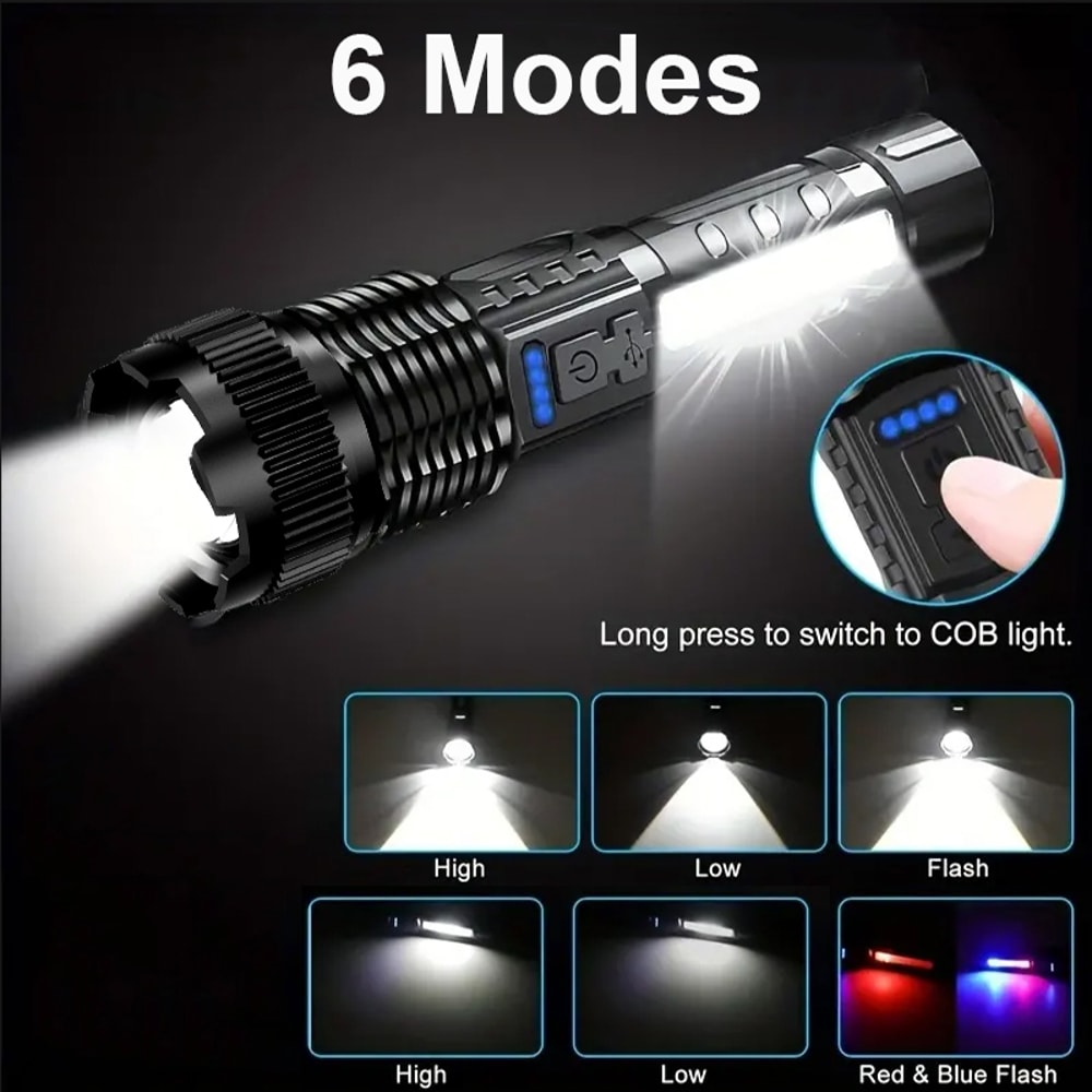 High Power LED Rechargeable Tactical Flashlight With Zoom Torch Emergency Light 3