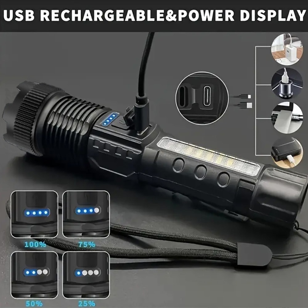 High Power LED Rechargeable Tactical Flashlight With Zoom Torch Emergency Light 1