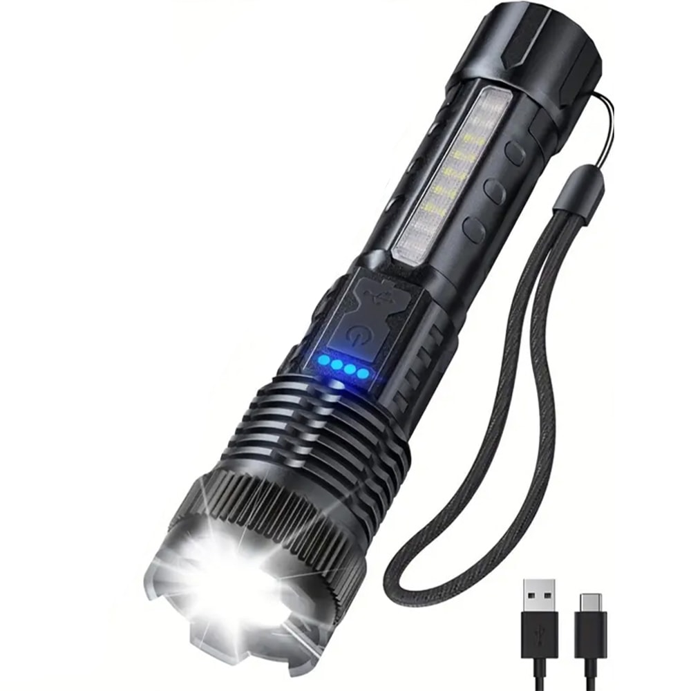 High Power LED Rechargeable Tactical Flashlight With Zoom Torch Emergency Light 0