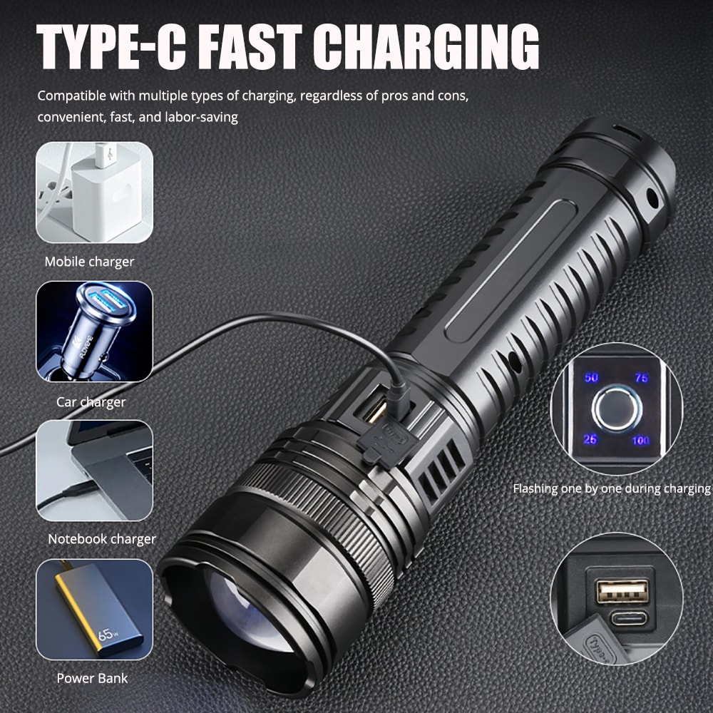 Ultimate Long Range Powerful LED Flashlight Emergency Flashlight with Built in Battery