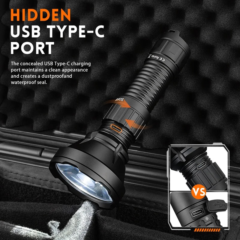 Ultra Bright Rechargeable Tactical Flashlight With Type C Power 1