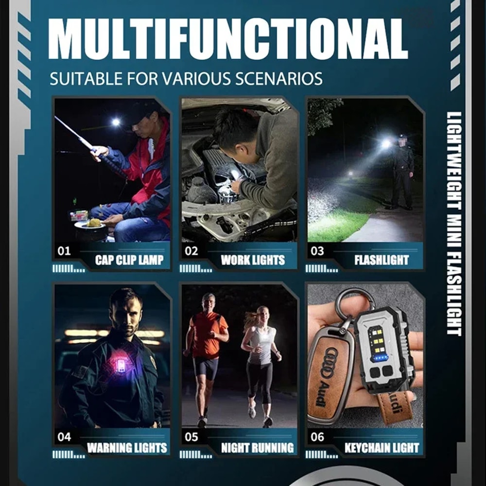 COB LED Pocket Flashlight Super Bright Portable Clip On Torch 4