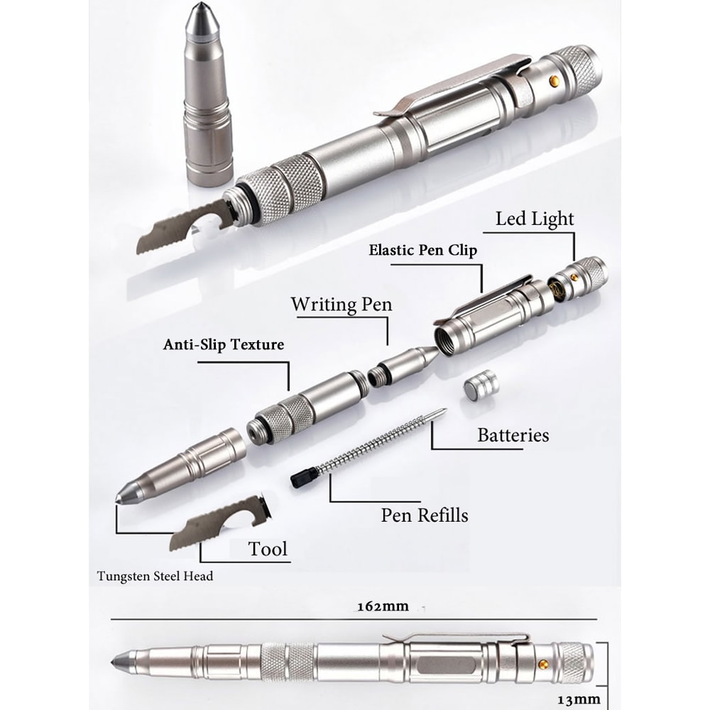 Tactical Pen & Self Defense Tool with Flashlight EDC Survival Gear